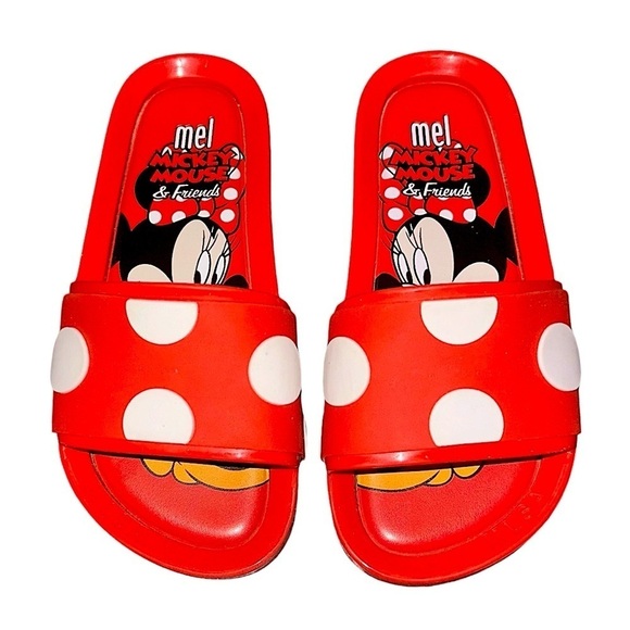 Mini Melissa Red + White Polka Dot Disney Minnie Mouse Scented Sandal Slides 12 - Picture 2 of 8